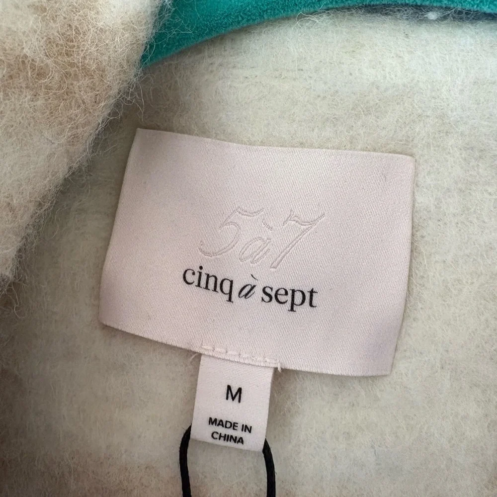 NWT- Cinq à Sept 'Lita' Wool-Blend Fringe-Trim Plaid Coat, Glacier Blue - Medium - Picture 7 of 9